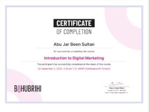 Digital Marketing Certificate of Abu Jar