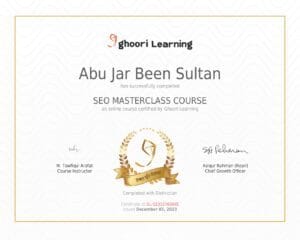 Abu Jar's SEO certificate